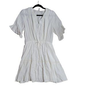 Love White Short Sleeve Cinched Waist Above Knee Lined Dress Women large 1103